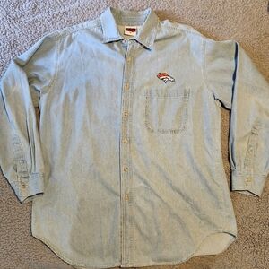 Men's Vintage 90's Denver Broncos Denim Button Up Shirt Size M Dad Shirt NFL